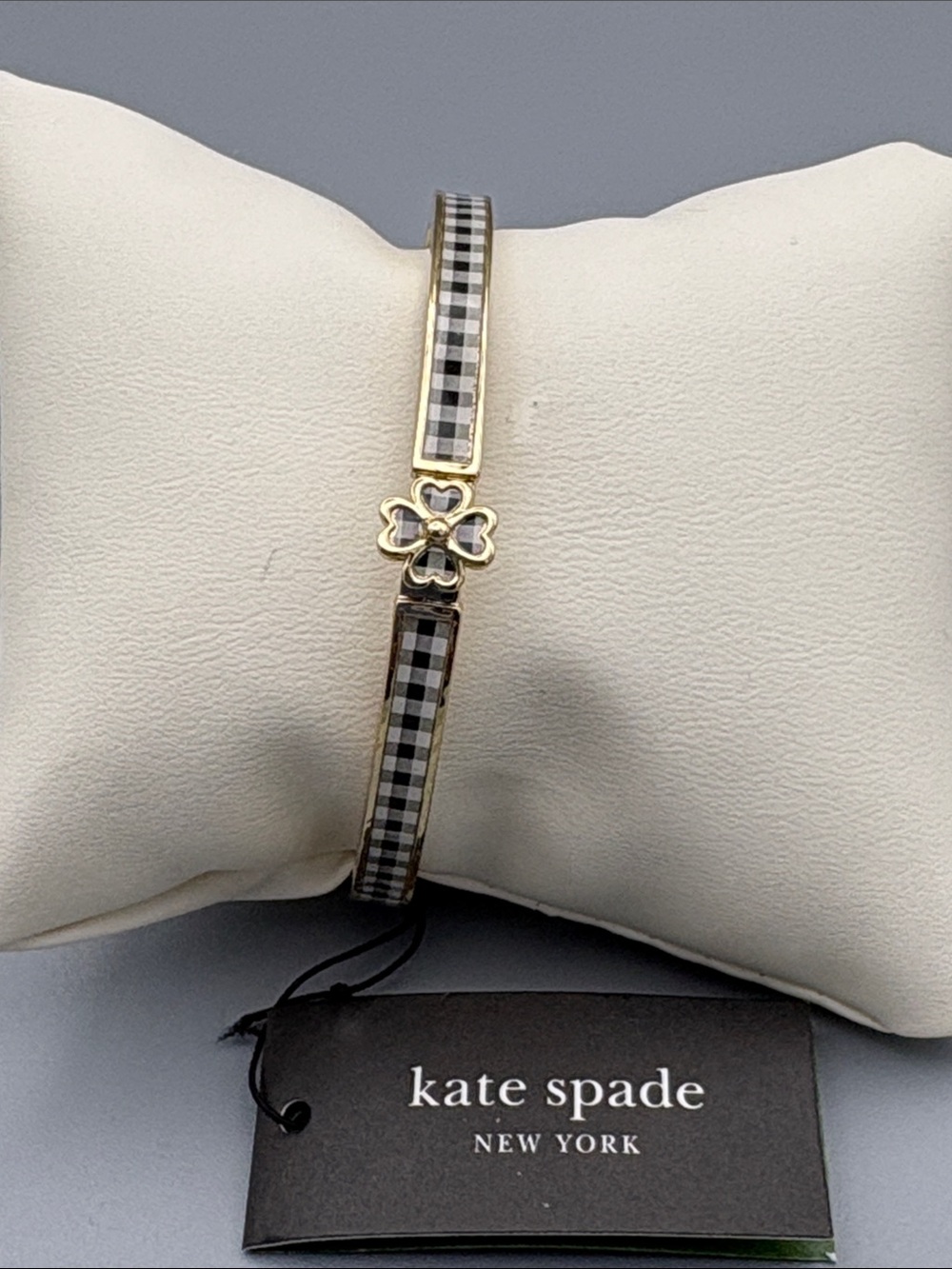 kate spade Black & White Gingham Clover Slim Bangle